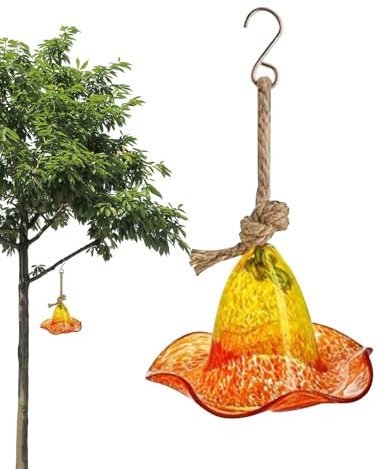 Vogelfutterstation aus Glas – Kolibri-Futterstation aus Glas | Kolibri-Futterstation | Hutförmige Vogelfutterstation | Dekorative Wildvogel-Futterspender für den Außenbereich | Kolibri-Futterspender