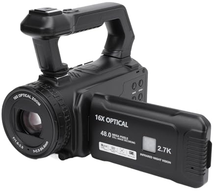 Annadue Videokamera Camcorder, 2,7K Digitalkamera, 48 MP Vlogging Kamera mit 4 Zoll Drehbarem TFT Bildschirm, 16 fachem Digitalzoom, 64 fachem Hybridzoom, Anti Shake, Camcorder Kamera