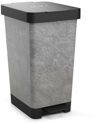 Tatay Cubo de Basura Cocina con Pedal Smart Deco 25L | Diseño Compacto y Funcional | Uso Interior y Exterior | Apto para Bolsas de 30L | Plástico Resistente Libre de BPA | 26x36x47cm, Piedra