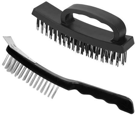 Wire Brush Set, 2 Pcs Steel Brush with Ergonomic Handle Grip, Multi-Function Wire Brushes for Cleaning Heavy Dirt, Paint(COLOUR:black)