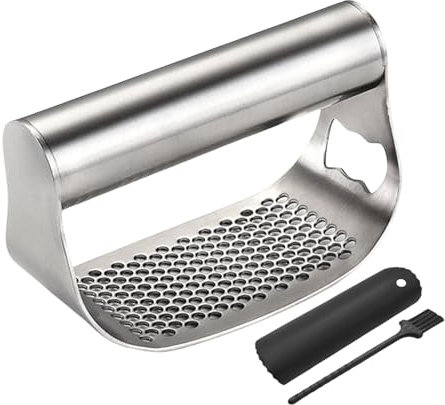 Zuasdvnk Knoblauchzerkleinerer aus Edelstahl,Knoblauchwippe aus Edelstahl | 2-in-1-Knoblauchschneider mit Schäler und Knoblauchmühle,Knoblauchzerkleinerer, Metall-Knoblauchpresse mit ergonomischem