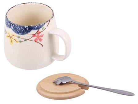 Cabilock Keramikkaffeetasse Mit Deckel Und Löffel Retro Milchbecher Schicke Frühstückstasse Filigran Verarbeitet Vielseitig Als Wasser Und Trinkbecher Einsetzbar