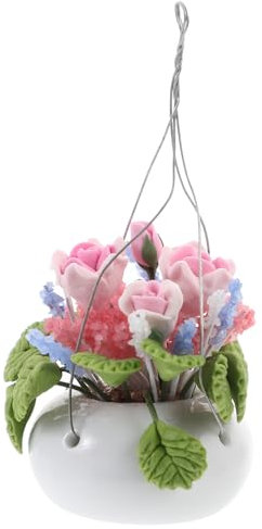 VINTORKY 1pc Miniature Potting Adornment Rose Hanging Basket for Dollhouse Decor Creative Mini House Flower Arrangement for Boys and Girls Playroom and Home Decor