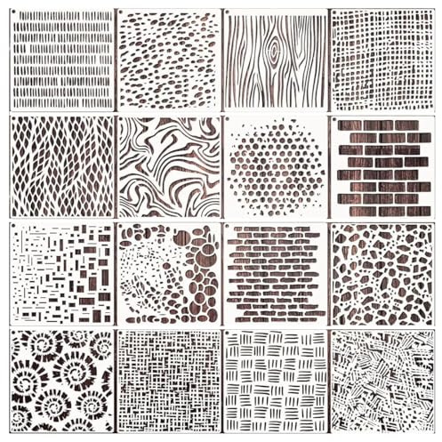 NHQZ 16 Pezzi Stencil per Pittura Riutilizzabile,Stencil muro, Stencil Geometrici Decorativi per Pareti in Plastica, Stencil Modelli di Pittura per Muro Legno Design Scrapbooking DIY -15.24 x15.24 cm