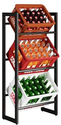 Lådställ, dryckeslåda, 3 lådor/dryckeshylla, lådhylla, 2 till 3 lådor/hylla för dryckeslådor, vattenlåda, fruktlådor, öllådor, hylla, försäljningshylla/svart/71 x 30 x 140 cm (BTH)-1 styck