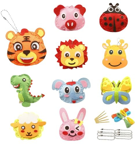 JDCMEI 10 Stück Nähset Kinder, DIY Filz Nähen Tiere Bastelset, Tiere Nähen Bastelset, Gefüllte Filz Plüsch Ornamente für Handwerk, Waldtier-Nähset für Kinder und Anfänger