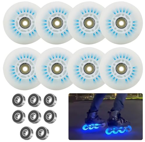 PORFOYO Inline Skate Rollen, 76mm Leuchtend Rollschuhe Räder 8 Stück, Inline Skate Teile Räder mit Kugellagern, Universal PU Rollen für Alle Arten von Rollschuhen (76MM)