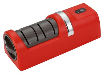 BAFOVY Electric Knife Sharpener, USB Rechargeable Sharpener with Coarse Fine Wheels Non Slip Base for Kitchen, Chef and Camping Use (Red)