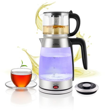 Teekocher Wasserkocher Edelstahl - Silber - mit Teesieb Abschaltautomatik und Warmhaltefunktion - 2,6 Liter - 1850-2200W
