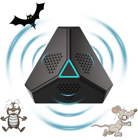 Ultrasonic 2025 Répulsif à ultrasons pour rats, chauves-souris, cafards et cafards à ultrasons, 360° avec lumière LED, répulsif à ultrasons pour souris cafards enfichables pour jardin
