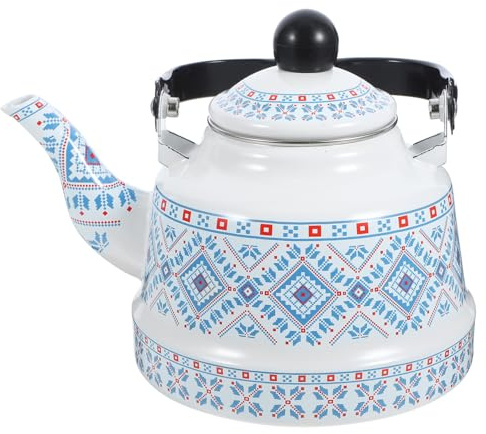 TOPBATHY Hervidor De Agua Esmaltado 1,7l Asa Ignífuga Acero Negro Tetera Para Estufa y Cocina De Uso Diario Jarra Vintage Portátil Para Preparar Té y Bebidas Frías