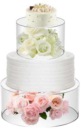 2Pcs Fillable Cake Stand,Clear Acrylic Cake Risers,15cm+25cm 2 Tier Hollow Bottom Stackable Cylinder Cake Display Riser,Tabletop Cake Decorative for Wedding Birthday Holiday Party