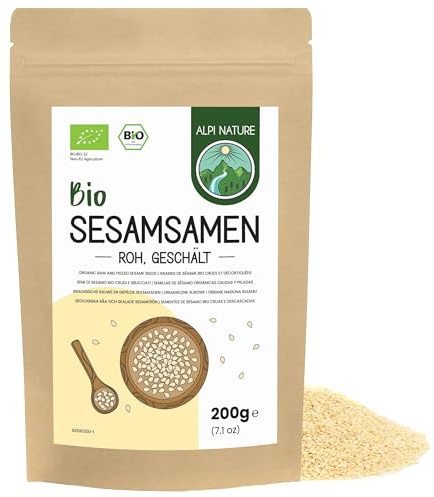 Alpi Nature Semillas de Sésamo Orgánico Peladas 200g, Sésamo Blanco Orgánico Pelado, sin Gluten