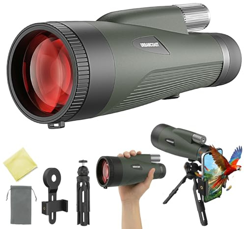15 x 65 monokulärt teleskop för vuxna, högdrivet – BAK4-prisma, FMC-lins, 65 mm objektiv, HD-monokulärt teleskop med smartphone-adapter och stativ för fågelskådning, djurvisning