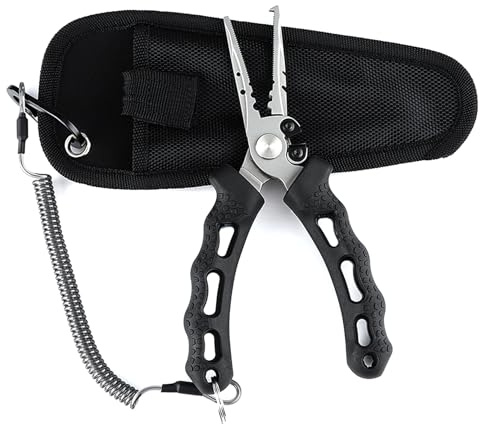 Croch Angelzange Werkzeug -Multifunktionale Fishing Plier zum Schneiden, Hakenlösen, Crimpen & Öffnen von Sprengringen | Korrosionsbeständig, Rutschfester Griff, Geeignet für Süß- & Salzwasser (AB)