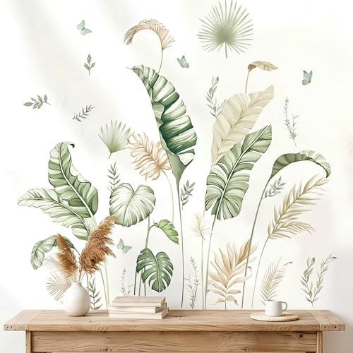 2 Stück Wand Tattoo Selbst Klebend 30x120 Cm Palmen Blätter Tropische Wandtattoo Pflanzen Für Schlafzimmer Wohnzimmer Flur Sofa Hintergrund