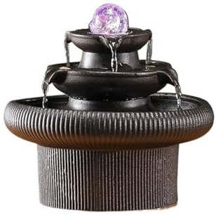MENGLI-2024 Fuente Interior Fuente de Interior Mesa con Cascada Feng Shui, Fuente Oficina Luces LED y Bola rodante