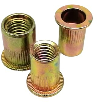 Blindnietmuttern, Flachkopf-Nietmuttern for die Holzbearbeitung, Kohlenstoffstahl und Edelstahl, verschiedene Größen, 65 Stück(Carbon steel,10pcs 1 I 4-20)