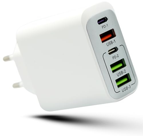 Caricatore Multiplo 5 Porte con USB-C PD e USB Smart - Presa da Muro Compatto Ricarica Rapida