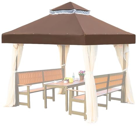 Copertura Per Gazebo,Telo Sostitutivo Per Tendone Da Giardino | 3x3M Impermeabile A Doppio Strato Per Terrazza Giardino Deck Esterno