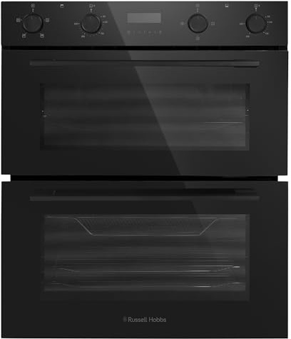 Russell Hobbs Built-Under Electric Double Oven 92L Total Capacity in Black, 60cm Wide, with 7 Functions, Single & Double Grill, Convection Heating, LED Clock & Timer, Easy-Clean Interior, RH72DEO1004B