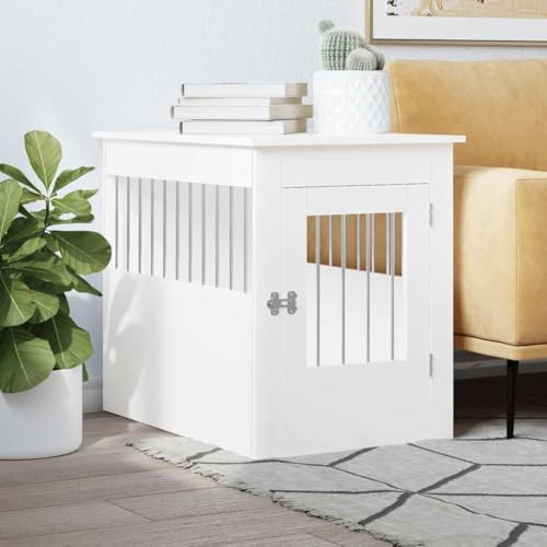 Hundebox Beistelltisch aus Holzwerkstoff und Stahlstäben, Hundekäfig 55x80x68 cm für Wohnzimmer, abschließbare Tür, Belüftungsdesign, 2-in-1 Möbelstück