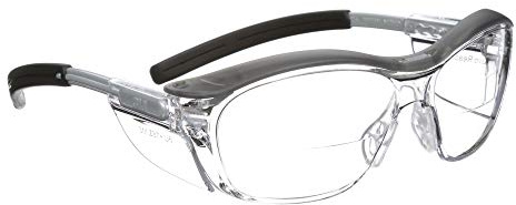 3M Safety Glasses with Readers, Nuvo Protective Eyewear, +2.5, ANSI Z87, Gray Frame, Clear Lens, Soft Nose Bridge, Side Shields