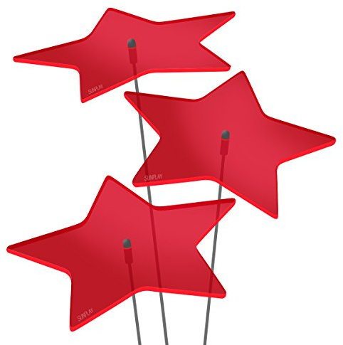 SUNPLAY Sonnenfänger Sterne Stella in ROT, 3 Stück je 20 cm Durchmesser im Set + 70 cm Schwingstäbe