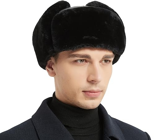 Yosang Trapper Hat Winter Hunter Ushanka Ohrenklappen Sport Leder Schwarz Hut