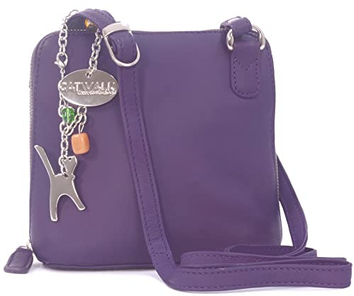 Catwalk Collection Handbags - Damen Leder Umhängetasche - Crossbody Bag/Handtasche Klein - Verstellbarer Schultergurt - Lena - Violett/Lila