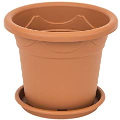 5-er Set Pflanzkübel + Untersetzer Blumenkübel Blumentopf Pflanztopf Rundtopf S - XXL (Braun, 18 cm)