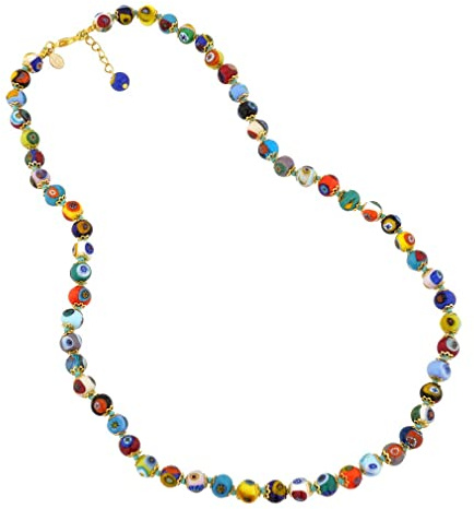 Glass Of Venice Halskette aus Muranoglas, längere Länge, 61 cm, mit Verlängerung, mehrfarbig, italienische Millefiori-Perlen, handgefertigt, geblasenes Glas, Muranoglas-Halsketten für Damen