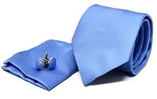 Sweet Leaf Krawatte Set mit Hellblau Krawatte, Einstecktuch und Manschettenknöpfe für Herren - 100% Seide - Klassisch, Elegant und Modern - (Geschenk, ideal für Männer zum Geburtstag, eine Hochzeit)