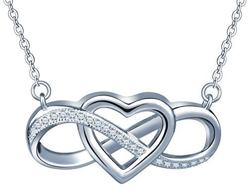 Unendlich U Elegant Herz Unendlichkeit Symbol Damen Halskette 925 Sterling Silber Zirkonia Anhänger Verstellbare Kette, Silber