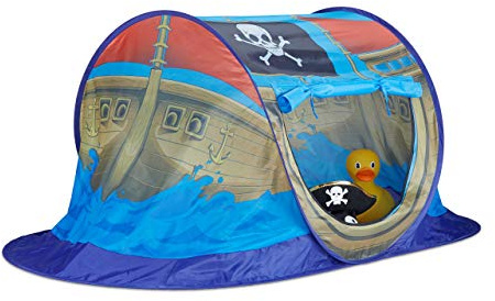 Relaxdays Tenda per bambini pop up nave pirata casetta giocattolo da bambino interni & esterni HxLxP 68x170x85cm blu