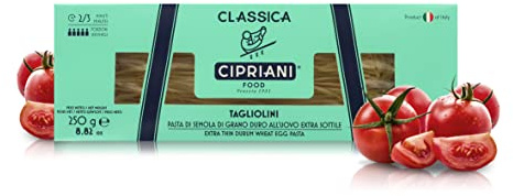 Cipriani Tagliolini, Pâtes de Semoule de Blé Dur Italien aux Oeufs Extra-fins, Tagliolini Classiques aux Oeufs Frais, Séchage Lent, 250 Grammes