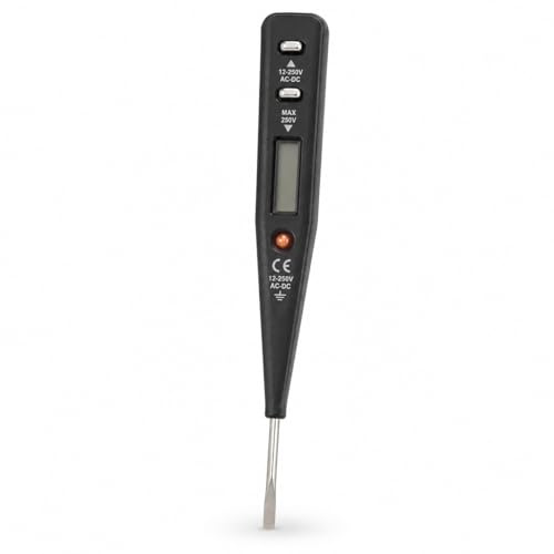 KOMBO - Digitaler Phasenprüfer mit LCD-Display 12-250V AC/DC – Elektrischer Tester Schlitzspitze 135mm, LED-Anzeige, Isoliert, Spannungsprüfer für Elektriker und Heimwerker