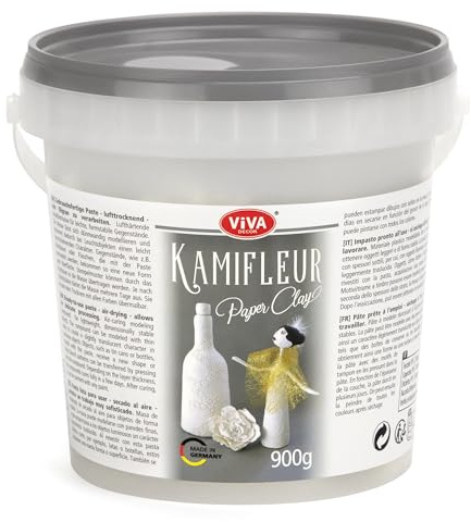 Viva Decor Kamifleur Paper Clay 900 g - lufthärtende, gebrauchsfertige, weiße Modelliermasse für dünnwandiges Modellieren, Made in Germany