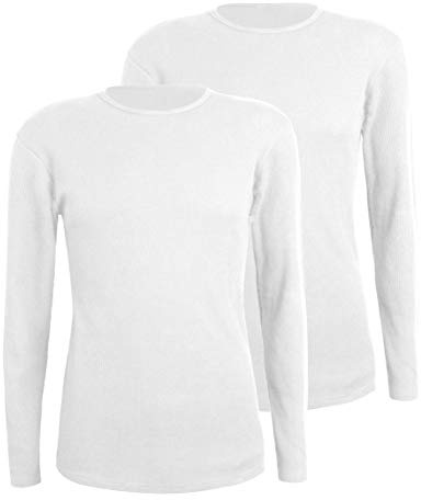 Comfneat Men's 2-Pack Thermal Undershirts Waffle Knit Soft Comfy Crew Neck Underwear Top (White 2-Pack, L)