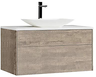 StoneArt Badmöbel Set Mineralguss Waschbecken Waschschale Aufsatzwaschbecken und Unterschrank Waschtisch Einzel- oder Doppelwaschbecken Venice VE-1000pro-1 Eiche hell 100cm
