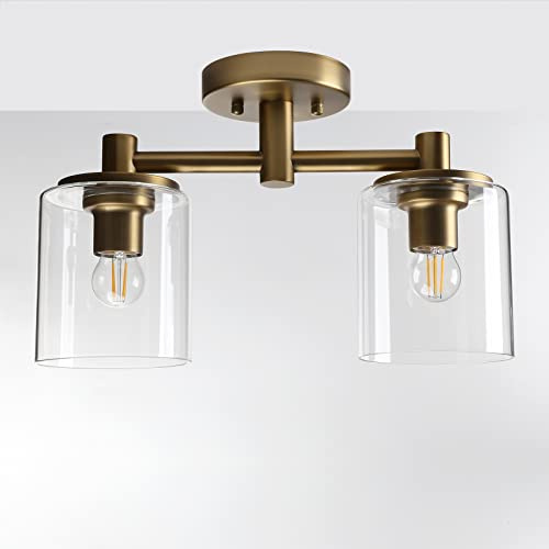 Yosoan Industrial Edison Glass Ceiling Lights, 2 Glass Pendant Light Fitting, Loft Bar Flush Mount Hanging Lights (Antique)