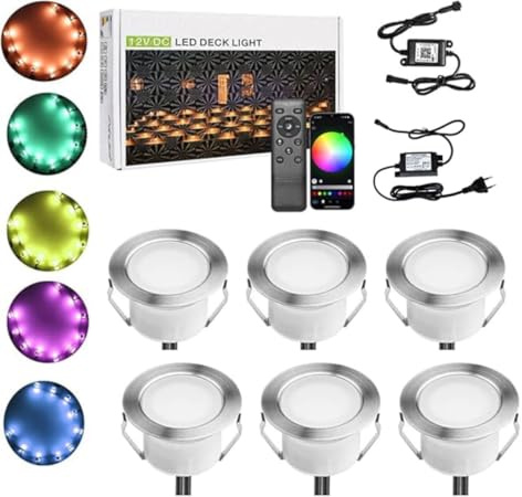 WLAN Bodenstrahler Außen Wasserdicht RGB + Warmweiß 6er Set | Ø31mm | IP67 Wasserdicht, DC12V, App/Alexa-Steuerung, befahrbar, 50.000h Lebensdauer und dimmbar