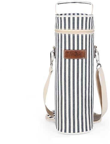 Kato Tirrinia Single Wine Cooler Bags - Insulated & Padded Portable Wine Tote Carrier for Travel, Picnic, Beach Great Gift for Wine Lover, Blue Stripe
