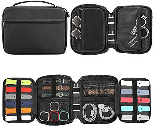 Fintie Watch Band Storage Bag Organizer, Travel Replacement Wrist Straps Carrying Case Pouch for Smartwatch Bands, Pin, Cable, Cases Accessories, Black