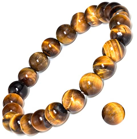 DAZCOLO 8mm Natural Gemstone Stretch Bracelet, Handmade Unisex Crystal Bracelets for Meditation, Yoga, Spiritual Healing & Positive Energy (Golden Tiger Eye)