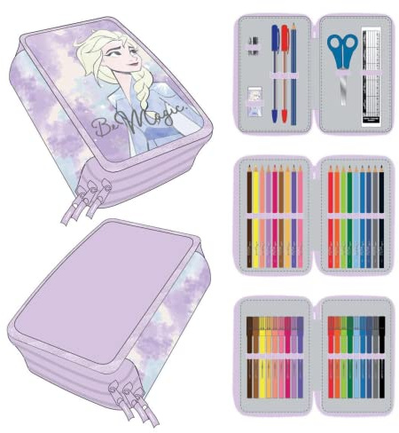 CERDÁ LIFE'S LITTLE MOMENTS - Estuche Escolar 3 Compartimentos Niña de Frozen 2 - Licencia Oficial Disney, Lila, 2700000384