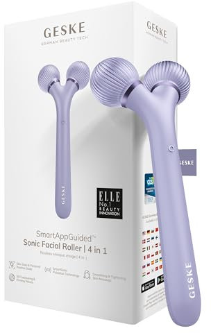 GESKE | Rouleau facial sonique SmartAppGuided™ | 4 in 1 | Derma Roller | Appareil pour le visage | Rouleau facial professionnel | Raffermit et redessine la peau du visage