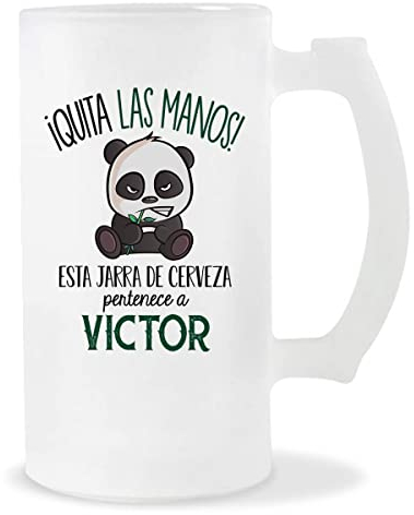 Planetee Jarra de Cerveza | Nombre Victor | Vaso con un Panda bonito pero gruñón. Original idea para regalar a un amigo, familiar o colega