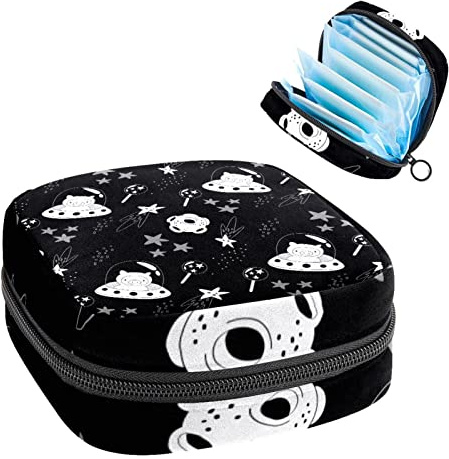 Damen-Servietten-Aufbewahrungstasche, Menstruationstassen-Tasche, Tampon-Tasche, Perioden-Pads-Halter, Organizer für Frauen und Mädchen, schwarzes Muster