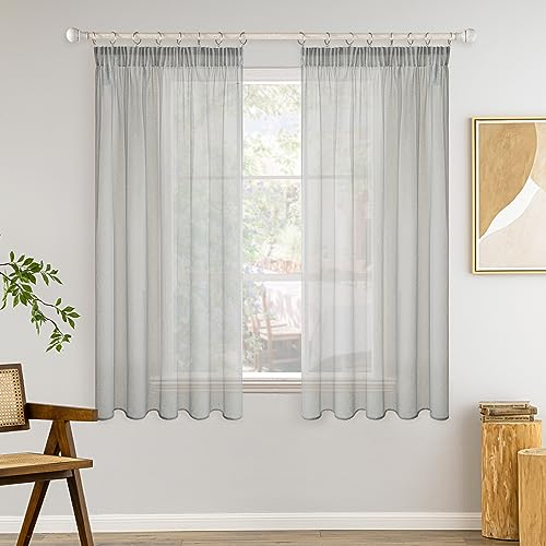 MIULEE Gardinen Vorhänge mit Kräuselband 2er Set Gardine Vorhang Gardinen Wohnzimmer aus Sheer Voile Curtains Transparent Schlafzimmer Grau 140 x 145 cm